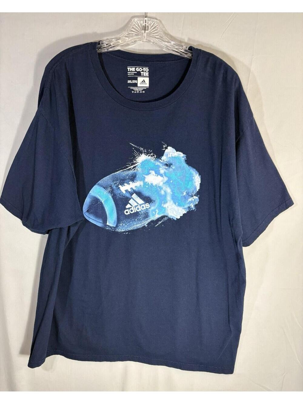 Adidas The Go-To Tee Mens 2XL Navy Football Graphic Cotton Shirt Relaxed Fit